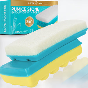 2-in-1 Pumice Stone for Feet & Foot Scrub Lemongrass Soap by Love Lori – Foot Pumice Stone Works as Foot Exfoliator Tool, Callus Remover, Foot Scrubber - Pedicure Kit Self Care Gifts for Women