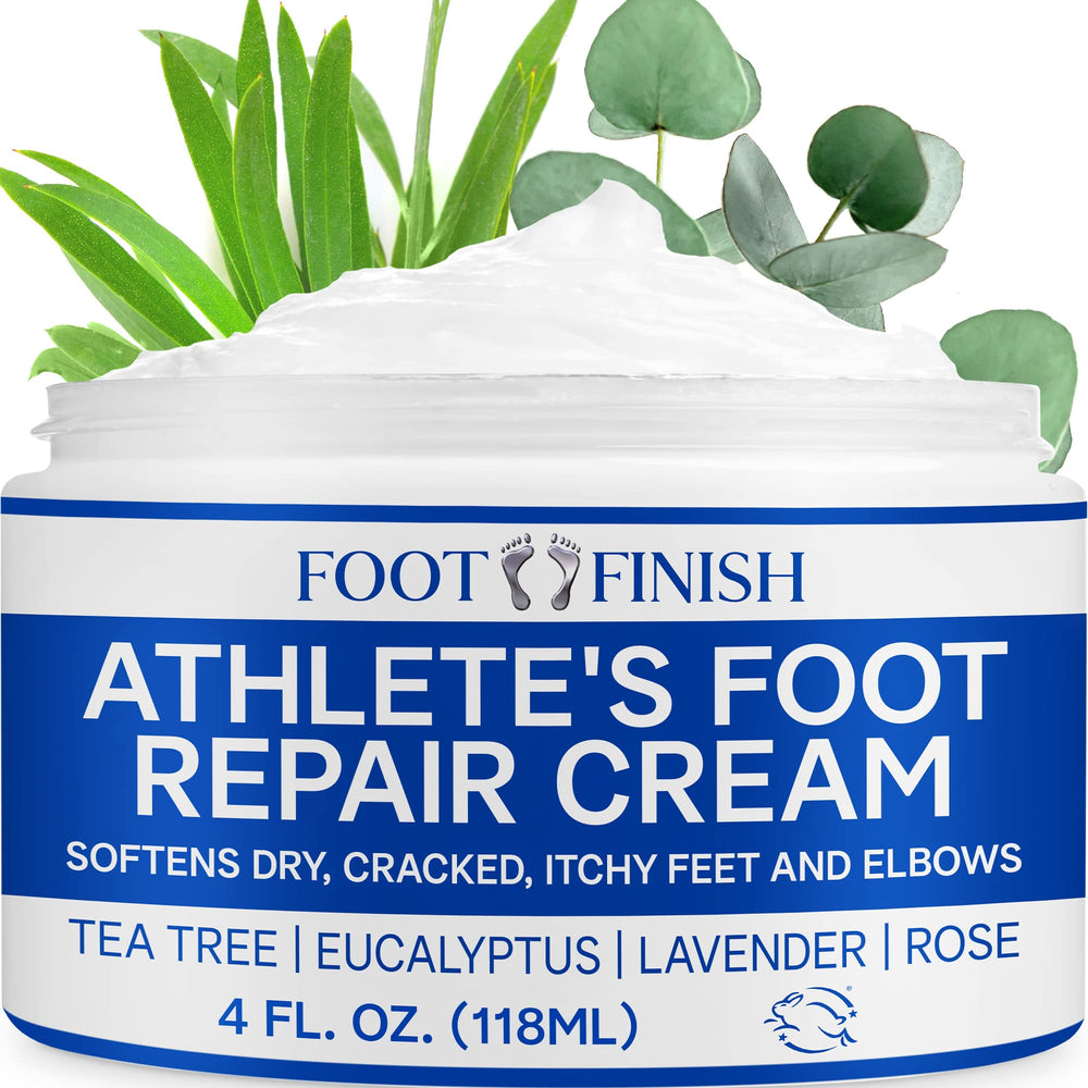 Foot Finish Foot Repair Cream for Athletes Foot Treatment - 4oz Foot Cream for Dry Cracked Feet - Tea Tree Toenail Treatment - Powerful, Natural Anti Itch Cream with Tea Tree, Rose & Lavender Oil
