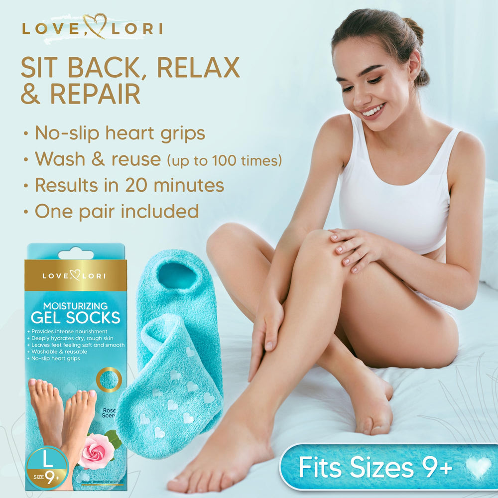 Moisturizing Socks - Premium Gel Silicone Aloe Foot Spa Socks (Sizes 9-10) Infused with Vitamin E & JoJoba Oil - Self Care Gifts for Women