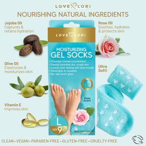Moisturizing Socks - Premium Gel Silicone Aloe Foot Spa Socks (Sizes 9-10) Infused with Vitamin E & JoJoba Oil - Self Care Gifts for Women