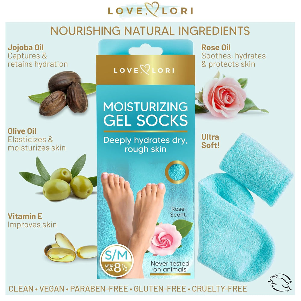 Premium Moisturizing Socks – Valentines Day Gifts for Women (Up to Size 8.5) Gel Silicone Aloe Foot Spa Sock Infused with Vitamin E & JoJoba Oil