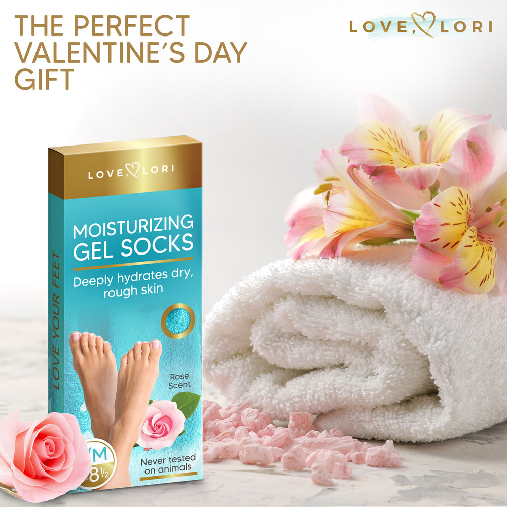 Premium Moisturizing Socks – Valentines Day Gifts for Women (Up to Size 8.5) Gel Silicone Aloe Foot Spa Sock Infused with Vitamin E & JoJoba Oil