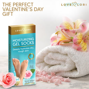 Premium Moisturizing Socks – Valentines Day Gifts for Women (Up to Size 8.5) Gel Silicone Aloe Foot Spa Sock Infused with Vitamin E & JoJoba Oil