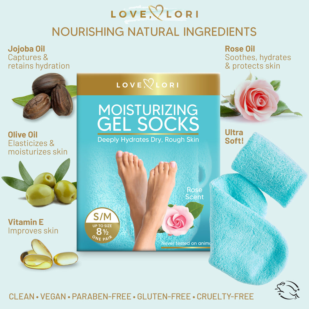 Moisturizing Socks - Gel Silicone Aloe Spa Socks (Up to Size 8.5) Infused with Vitamin E & JoJoba Oil - Self Care Gifts for Women, Spa Gifts for Women, Stocking Stuffers for Adults