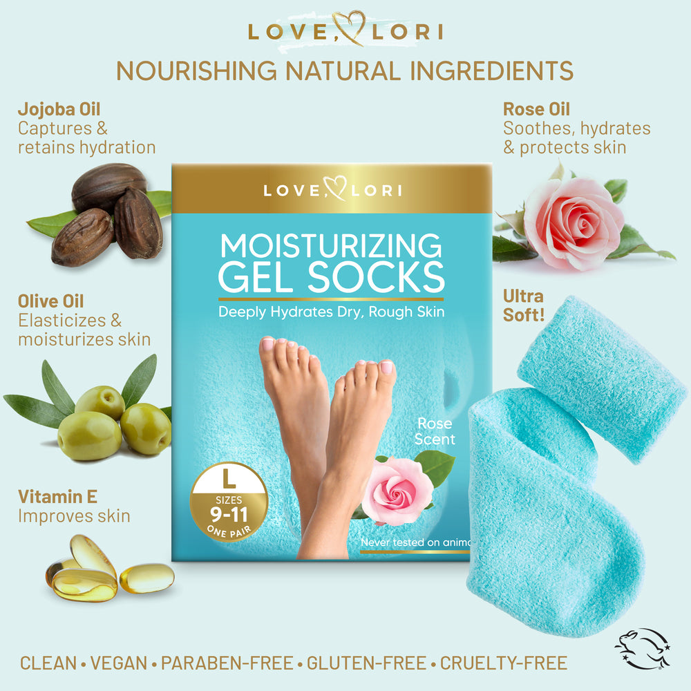 Moisturizing Socks - Premium Gel Silicone Aloe Foot Spa Socks (Sizes 9-10) Infused with Vitamin E & JoJoba Oil - Self Care Gifts for Women