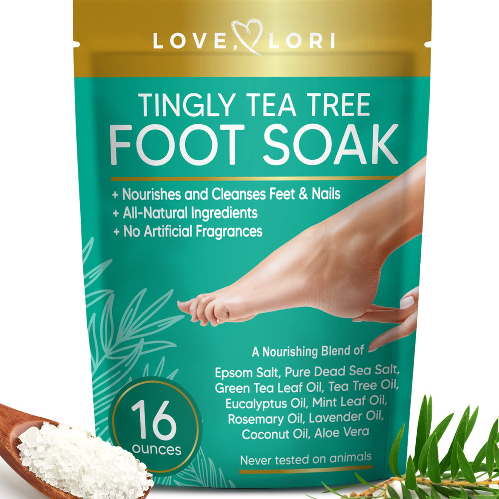 Tea Tree Oil Foot Soak (16oz) Athletes Foot Treatment, Toenail Fungus Treatment, Nail Discoloration - Soothes Sore & Tired Feet, Body Detox Foot Soak - Pedicure Supplies for Foot Spa & Foot Soak Tub