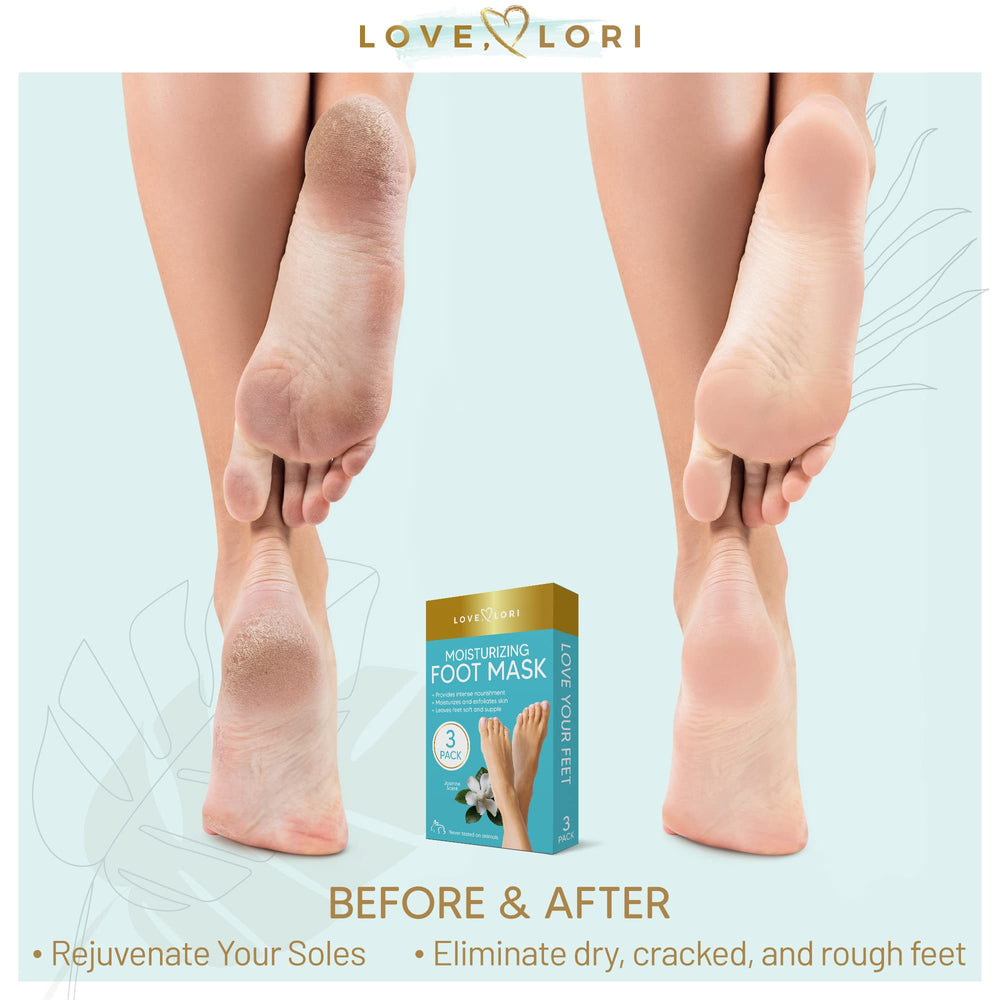 Foot Mask Moisturizing 3 Pairs by Love Lori – Ultra Hydrating Foot Mask for Dry Cracked Feet, (NON-PEEL) with Hyaluronic Acid, Shea Butter & Coconut Oil – Great Self Care Gifts for Women & Men