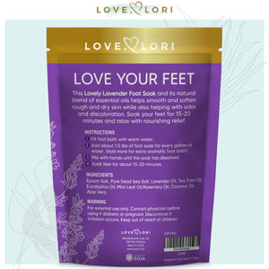 Lavender Foot Soak (16oz) – Body Detox Foot Soak for Dry Cracked Feet - w/ Lavender Oil, Tea Tree Oil & Epsom Salt, Soothes Tired Achy Feet - Pedicure Supplies for Foot Spa, Foot Soak Tub, Foot Detox