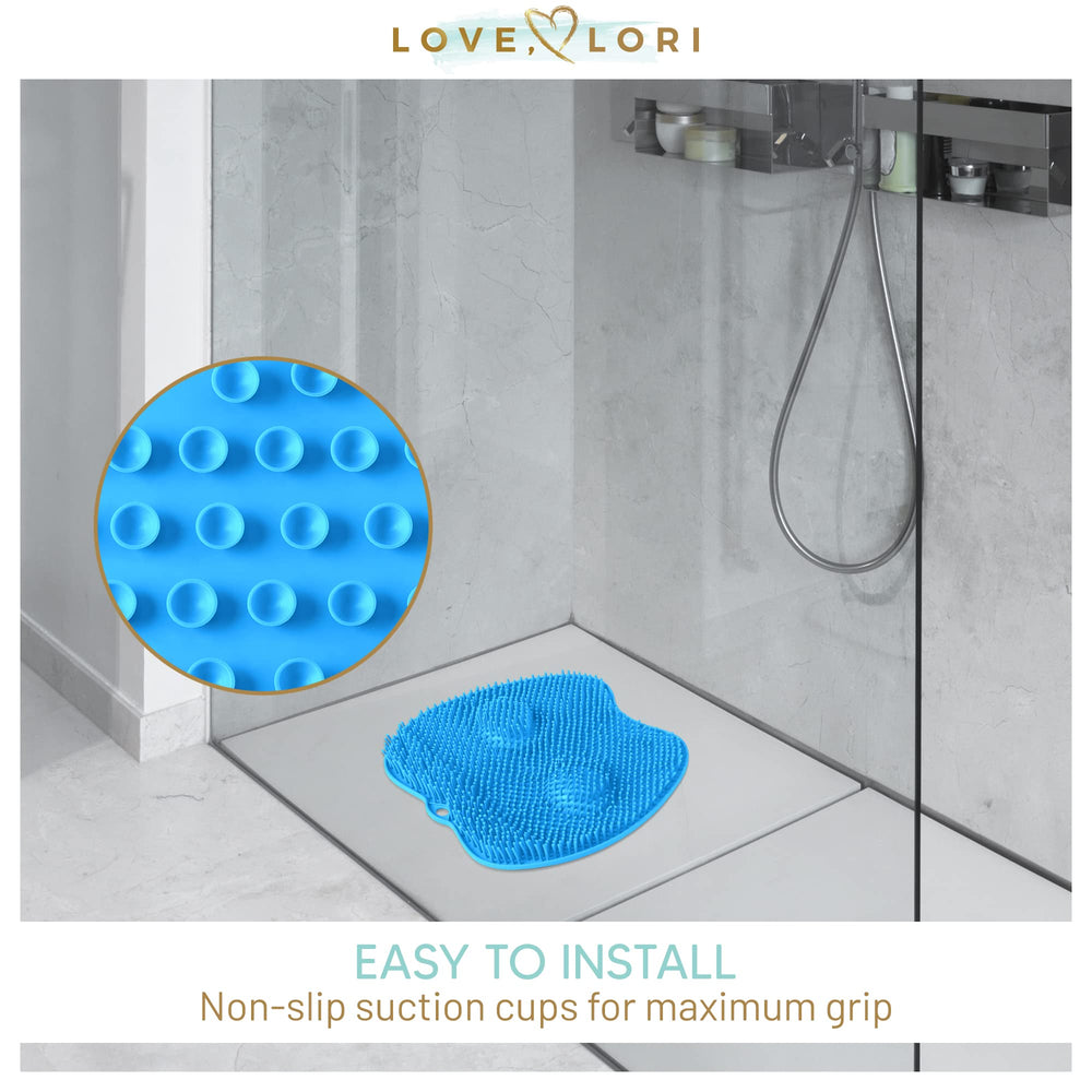 Plantar Fasciitis Relief Feet Scrubber by Love Lori - Foot Massager for Shower, Provides Heel & Foot Relief with Foot Massagers & Plantar Fasciitis Ball - Non-Slip & Suction Cups, Regular (Blue)
