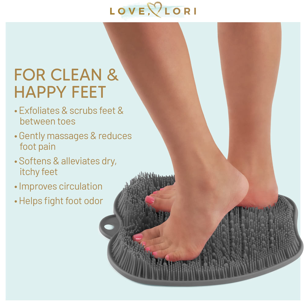 Shower Foot Scrubber by Love, Lori - Foot Scrubbers for Use in Shower & Foot Cleaner - Silicone Foot Scrubber for Shower Floor to Soothe Achy Feet & Reduce Pain, Foot Shower Scrubber, X-Large (Grey)