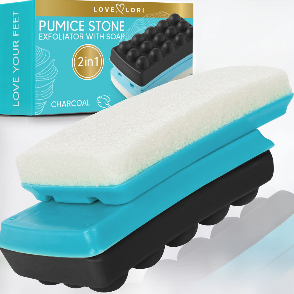 2 in 1 Pumice Stone for Feet & Detoxifying Charcoal Soap Bar – Relaxing Woman Foot Exfoliator Tool, Foot Bath Spa Gift for Women & Men