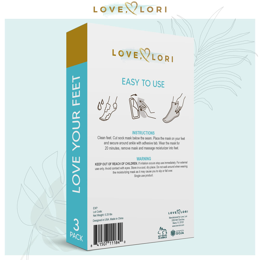 
            
                Load image into Gallery viewer, Foot Mask Moisturizing 3 Pairs by Love Lori – Ultra Hydrating Foot Mask for Dry Cracked Feet, (NON-PEEL) with Hyaluronic Acid, Shea Butter &amp;amp; Coconut Oil – Great Self Care Gifts for Women &amp;amp; Men
            
        