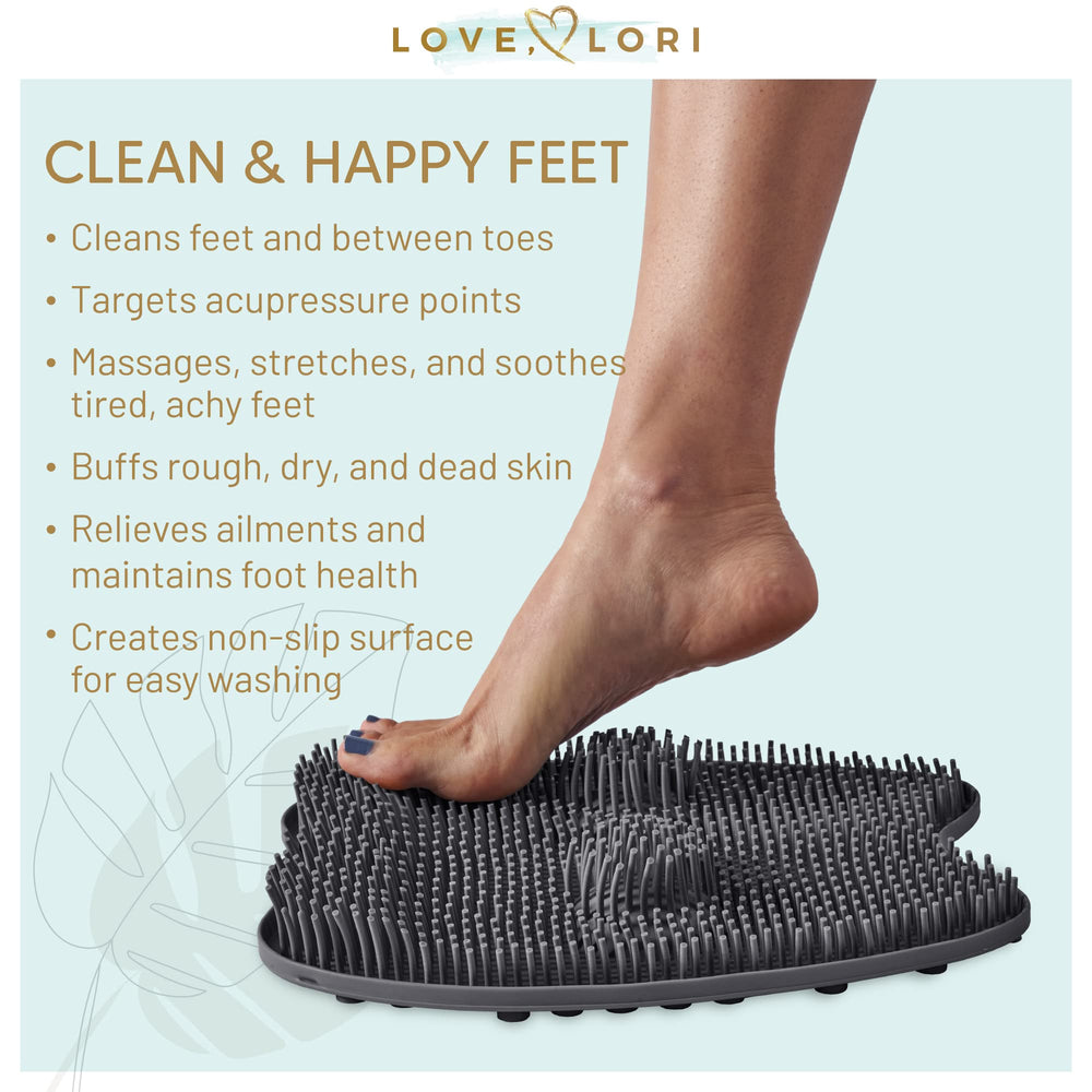 Plantar Fasciitis Relief Feet Scrubber by Love Lori - Foot Massager for Shower, Provides Heel & Foot Relief with Foot Massagers & Plantar Fasciitis Ball - Non-Slip & Suction Cups, Regular (Grey)