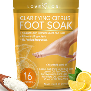 Citrus Foot Soak (16oz) Body Detox Foot Soak for Dry Cracked Feet w/ Tea Tree Oil, Lemon Oil, & Eucalyptus Oil for Softer Feet - Pedicure Supplies for Foot Spa & Foot Soak Tub - Foot Detox Foot Bath