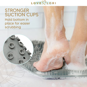 LOVE, LORI Foot Scrubber for Use in Shower - Foot Cleaner & Shower Foot Massager Foot Care for Men & Women to Improve Circulation & Soothe Achy Feet - Non Slip Suction (Grey) - Shower Chair Friendly