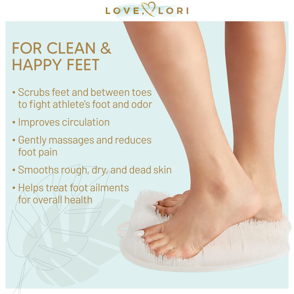 LOVE, LORI Foot Scrubber for Use in Shower - Foot Cleaner & Shower Foot Massager Foot Care for Men & Women to Improve Circulation & Soothe Achy Feet - Non Slip Suction (Clear) - Shower Chair Friendly