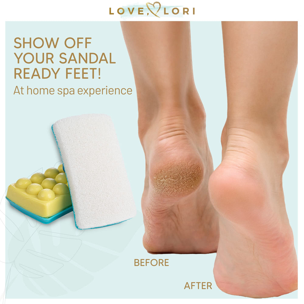 
            
                Load image into Gallery viewer, 2-in-1 Pumice Stone for Feet &amp;amp; Foot Scrub Lemongrass Soap by Love Lori – Foot Pumice Stone Works as Foot Exfoliator Tool, Callus Remover, Foot Scrubber - Pedicure Kit Self Care Gifts for Women
            
        