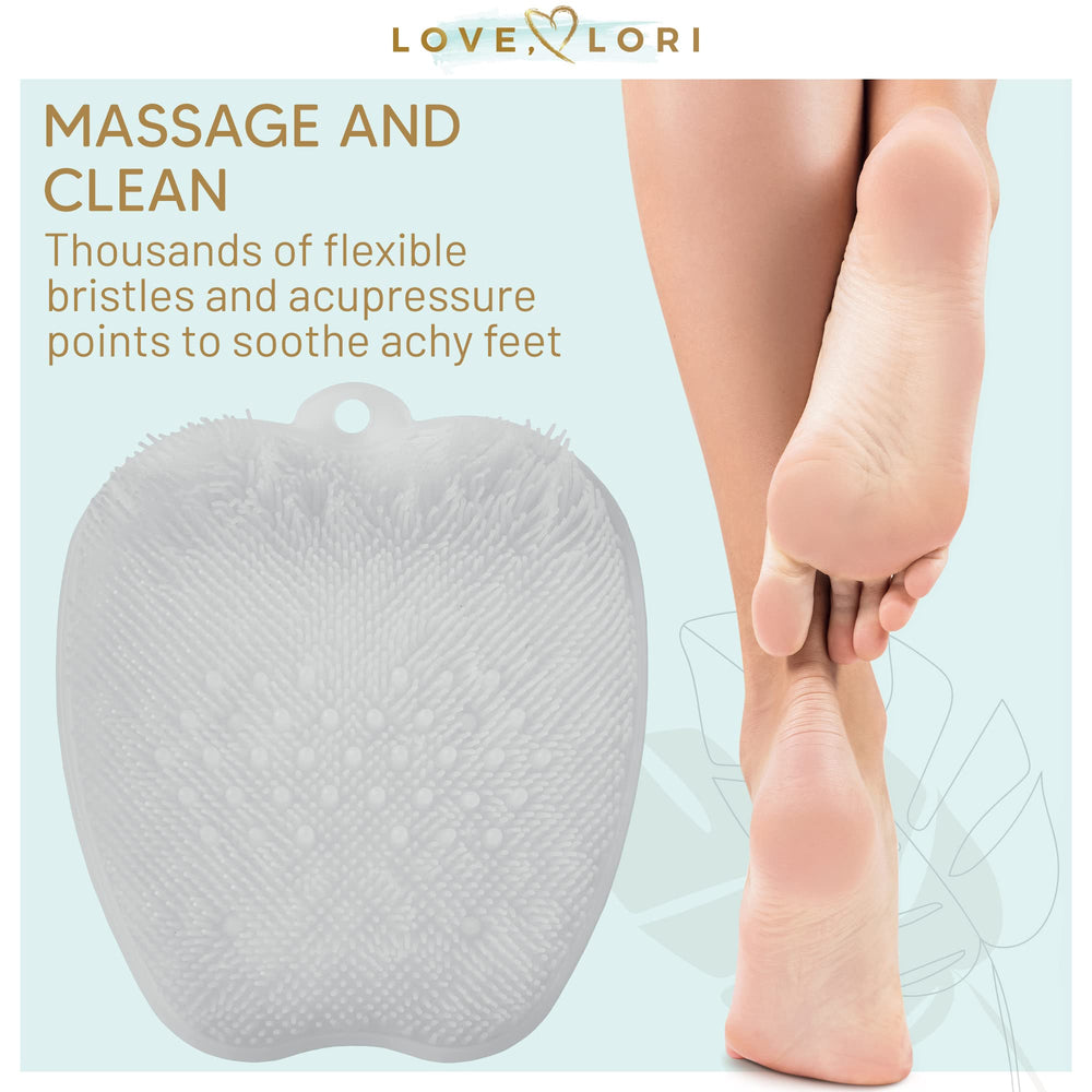 LOVE, LORI Foot Scrubber for Use in Shower - Foot Cleaner & Shower Foot Massager Foot Care for Men & Women to Improve Circulation & Soothe Achy Feet - Non Slip Suction (Clear) - Shower Chair Friendly