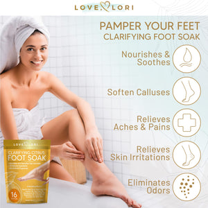 Citrus Foot Soak (16oz) Body Detox Foot Soak for Dry Cracked Feet w/ Tea Tree Oil, Lemon Oil, & Eucalyptus Oil for Softer Feet - Pedicure Supplies for Foot Spa & Foot Soak Tub - Foot Detox Foot Bath