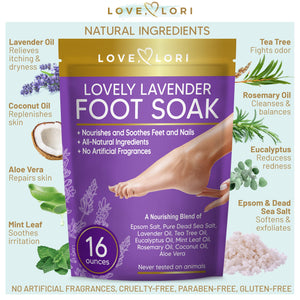Lavender Foot Soak (16oz) – Body Detox Foot Soak for Dry Cracked Feet - w/ Lavender Oil, Tea Tree Oil & Epsom Salt, Soothes Tired Achy Feet - Pedicure Supplies for Foot Spa, Foot Soak Tub, Foot Detox