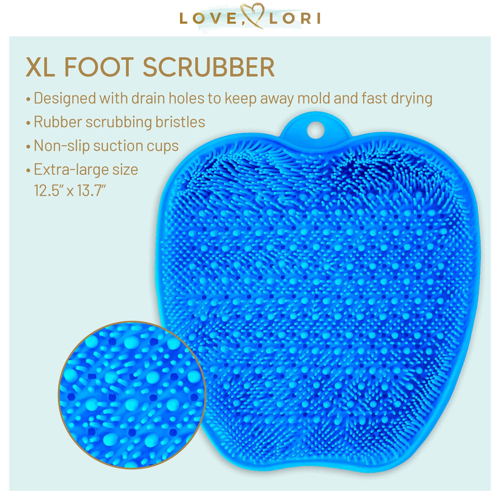 Shower Foot Scrubber by Love, Lori - Foot Scrubbers for Use in Shower & Foot Cleaner - Silicone Foot Scrubber for Shower Floor to Soothe Achy Feet & Reduce Pain, Foot Shower Scrubber, X-Large (Blue)