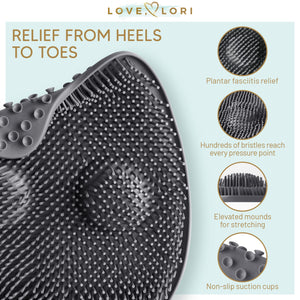 Plantar Fasciitis Relief Foot Massager by Love Lori - Foot Scrubbers for use in Shower - For Foot Pain Relief, Heel Support, and Improved Circulation - Non Slip w/ Suction Cups (Grey)