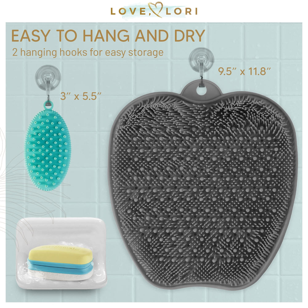 Silicone Body Scrubber & Shower Foot Scrubber Set by Love, Lori - Body Scrubbers for Use in Shower - Double-Sided Exfoliating Silicone Loofah & Scalp Massager - Shower Accessories for Women