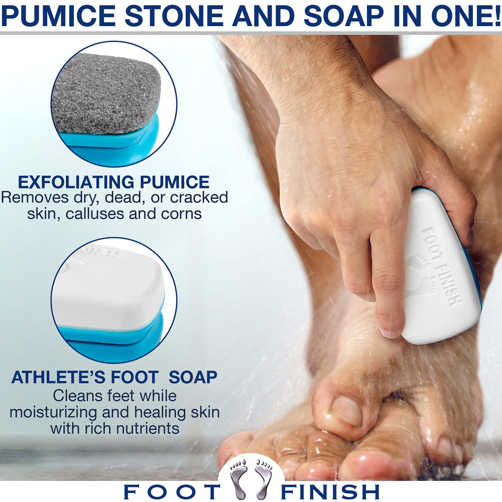 Athletes Foot Treatment - 2 in 1 Pumice Stone & Tea Tree Oil Foot Soap for Itchy Feet - Stinky Feet Treatment for Men - Callus & Dead Skin Remover for Feet